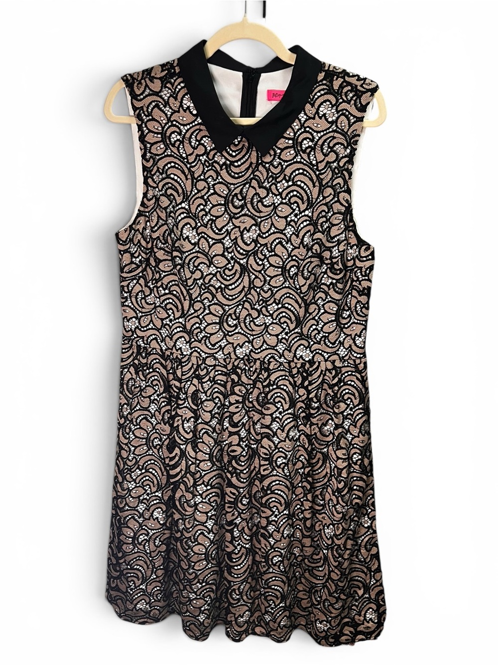 Betsey Johnson Black Nude Lace Fit & Flare Collared Dress Size 14